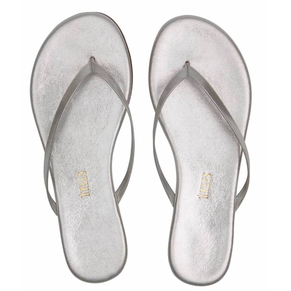 NEW TKEES women's lily metallics flip flops in silver